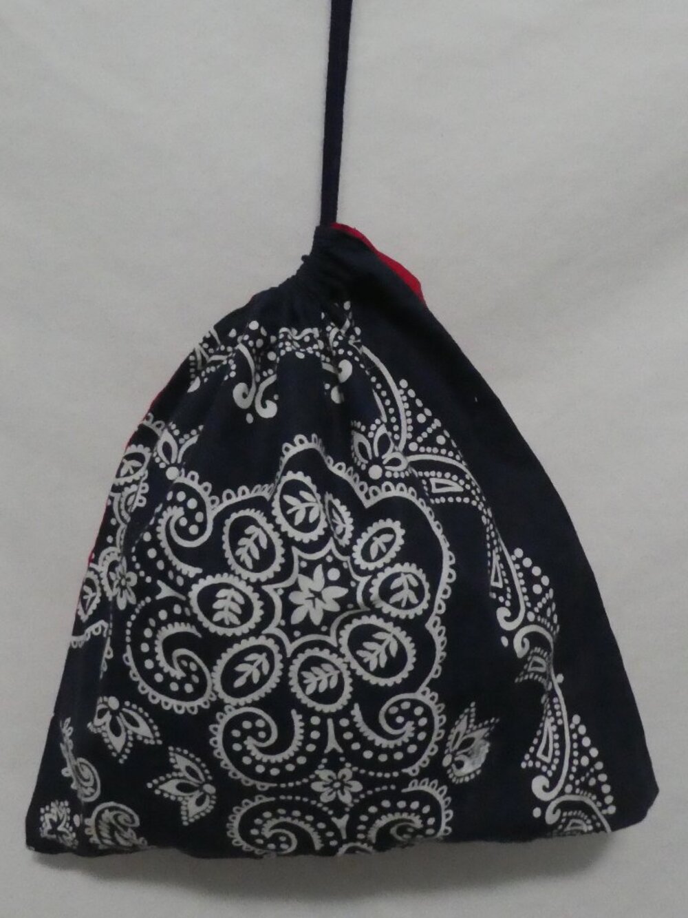 Handmade Red and Blue Paisley Bandana Drawstring Bag Boho West Style